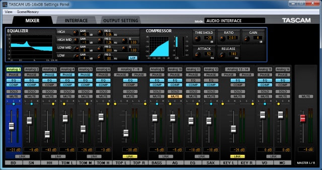 Tascam US-16x08 16-IN/8-OUT USB Audio/MIDI Interface Tascam